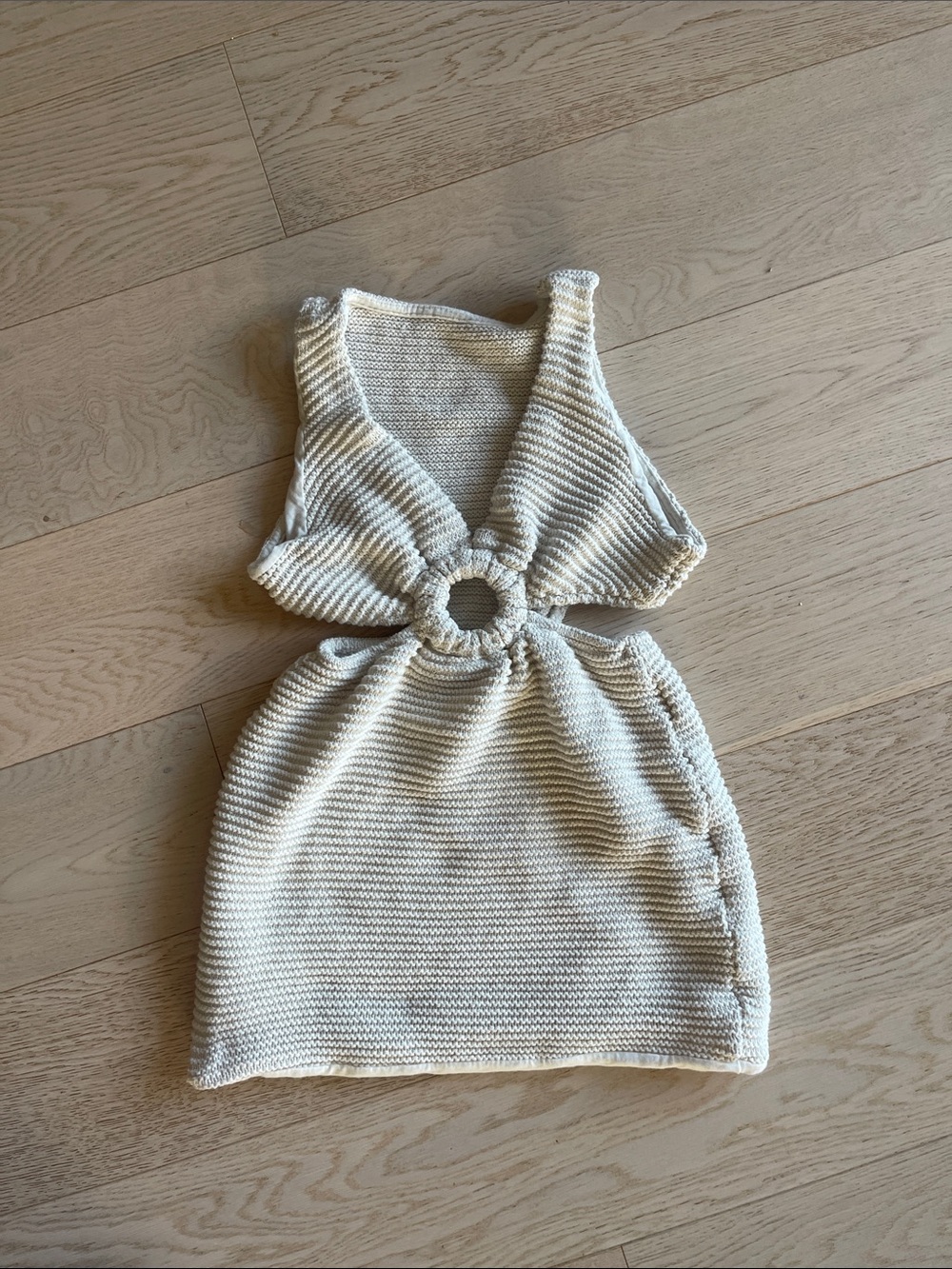 Knit Ring-Front Sleeveless Mini Dress/Beach Coverup — Cream